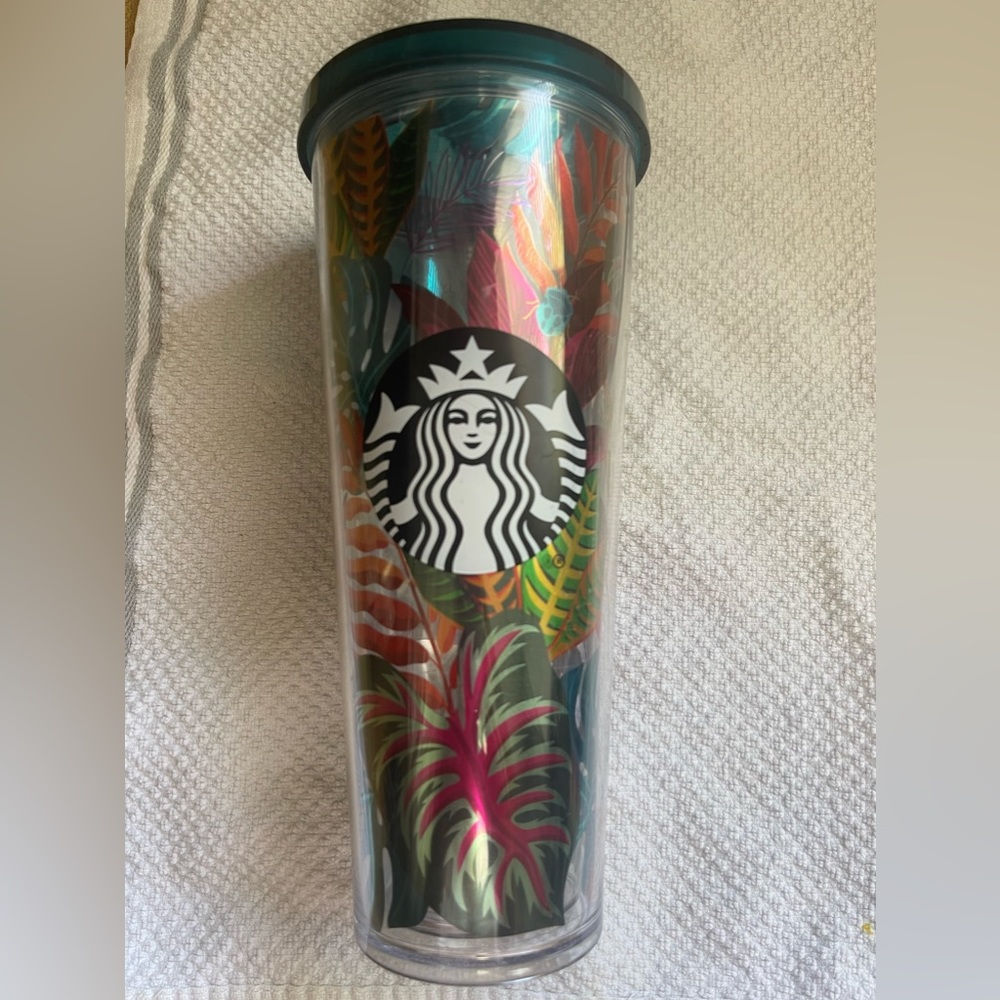 Starbucks 2017 Metallic Tropical Leaves Aloha Tumbler Cold Venti 24 oz NO Straw